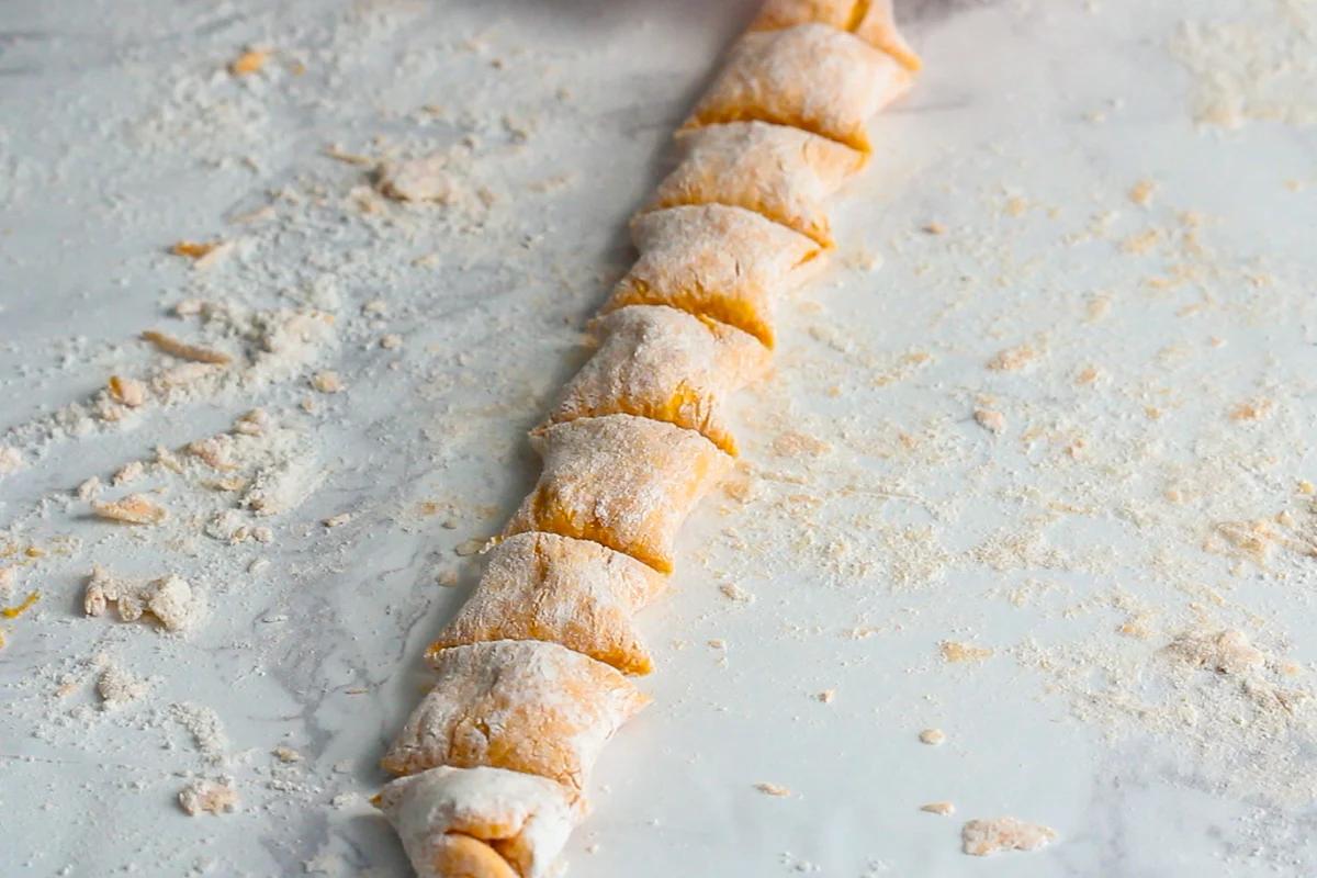 sweet potato gnocchi simply after being cut