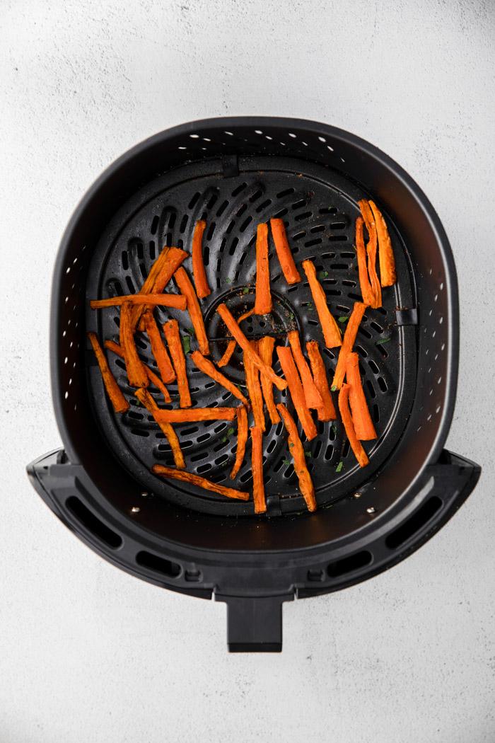 crispy carrot fries in an air fryer
