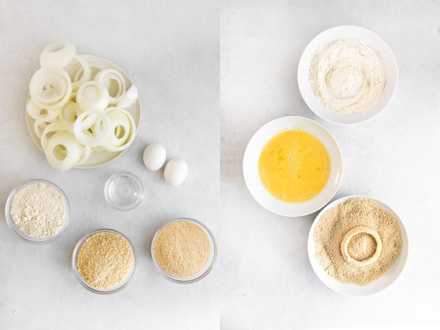 coating onions in batter for cooking in the air fryer