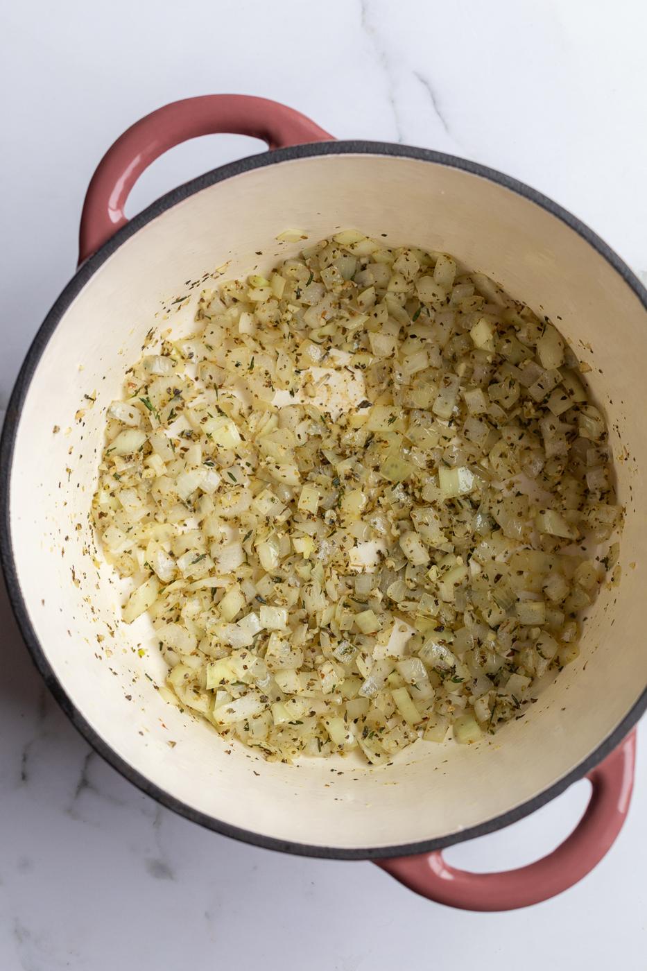 sauted onion and celery in a large pot