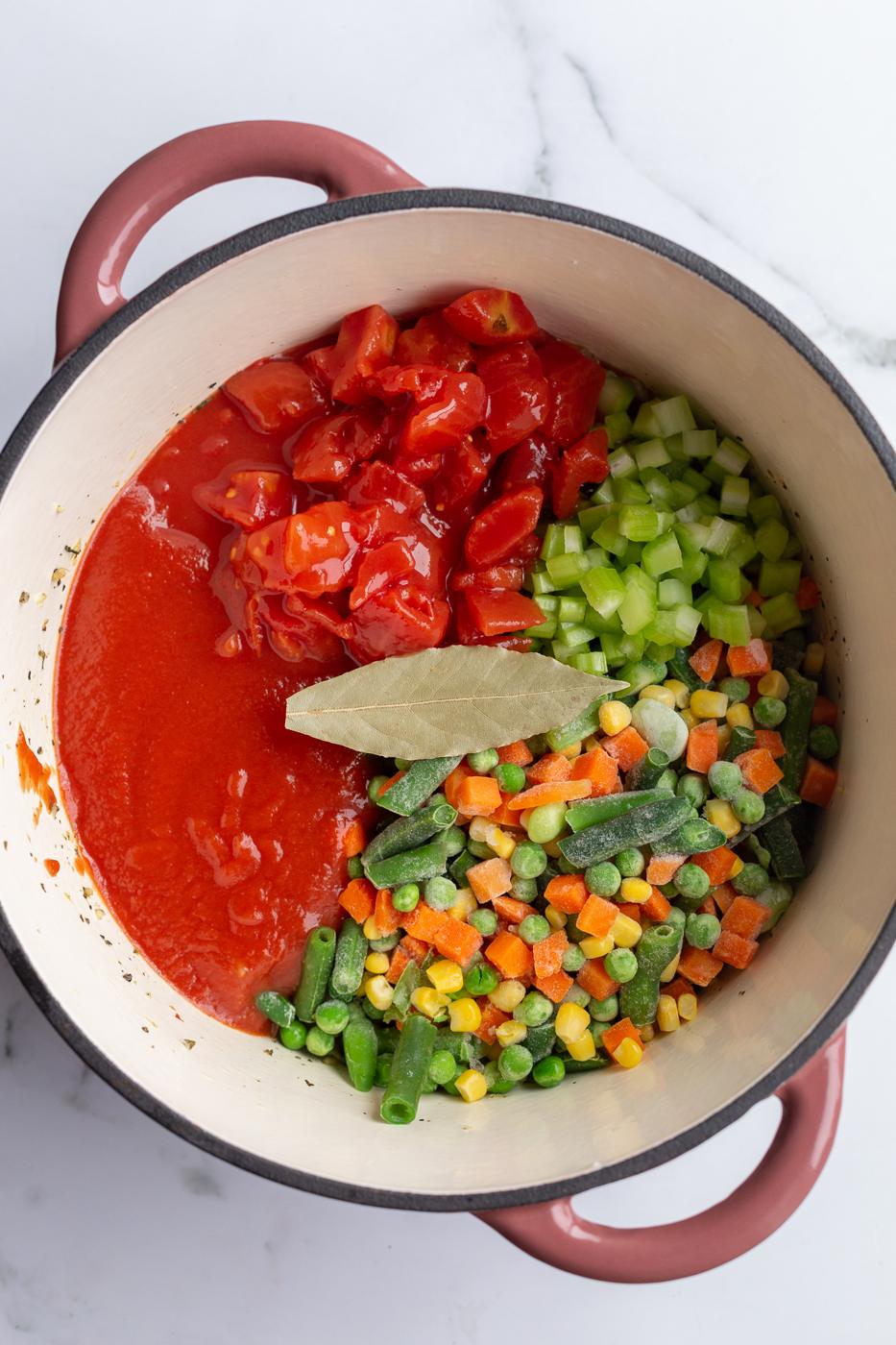 alphabet soup ingredients in a large pot