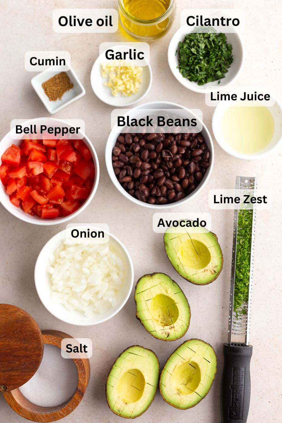 ingredients needed to make avocado black bean salad