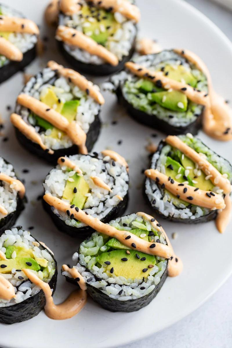 vegan sushi rolls made with avocado