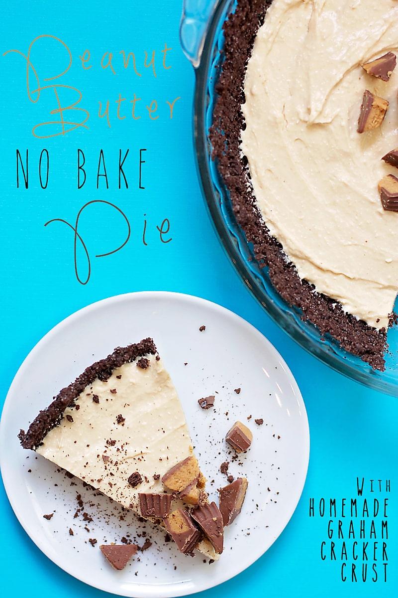No Bake Peanut Butter Pie with Chocolate Graham Cracker Crust at Home
