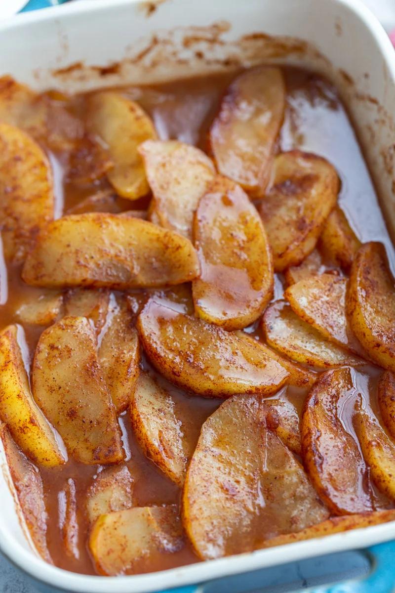 baked cinnamon apples in a baking dish