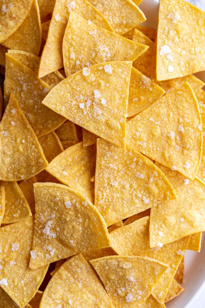 large plate of from-scratch tortilla chips