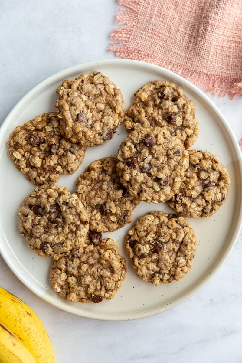 banana cookies served on a large white plate
