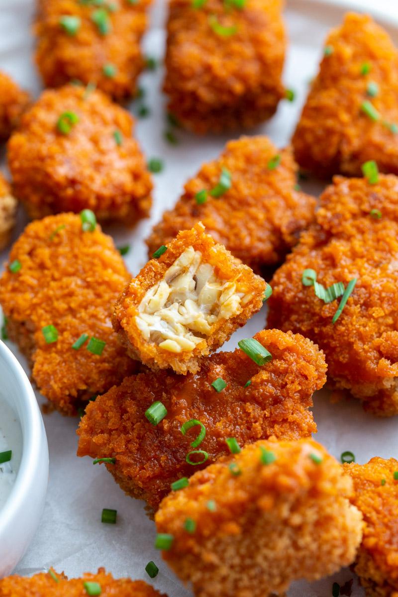 buffalo tempeh with a bite taken out