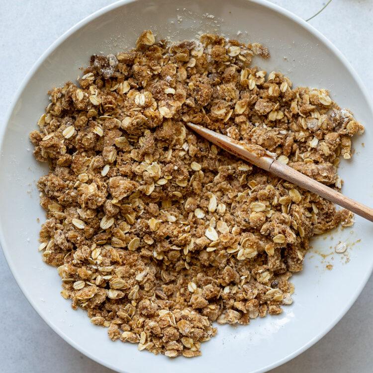 stirring oat crumble topping