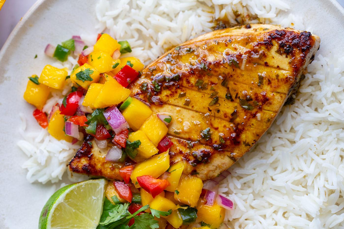 Cilantro Lime Tofu with Mango Salsa for the Table