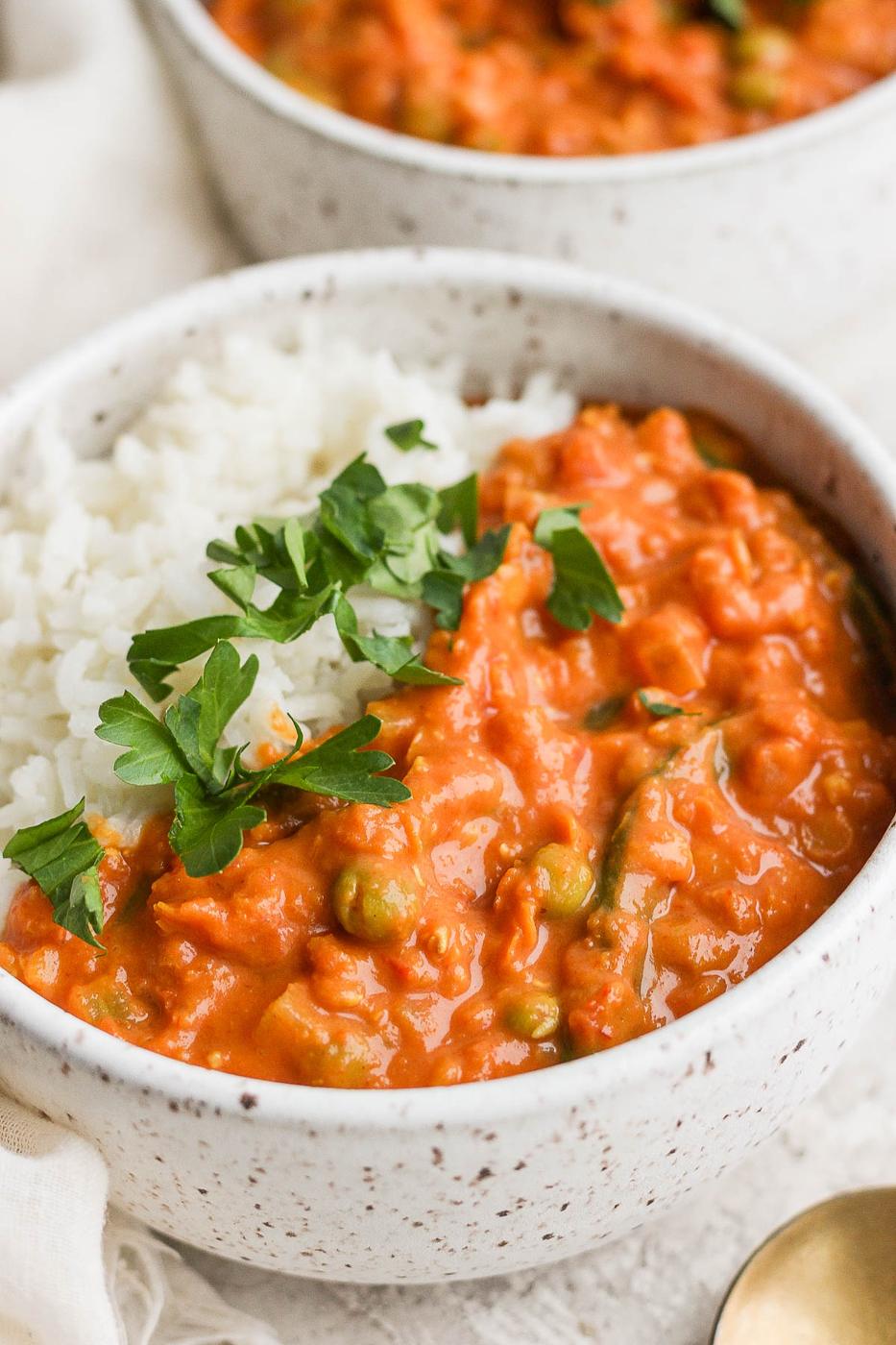 Curry made with lentils served over rice.