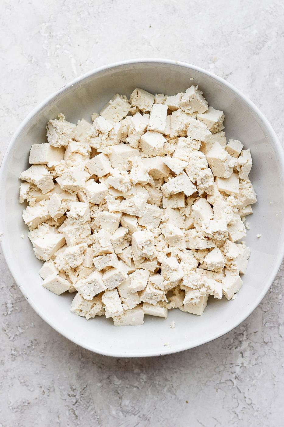crumbled tofu in a bowl