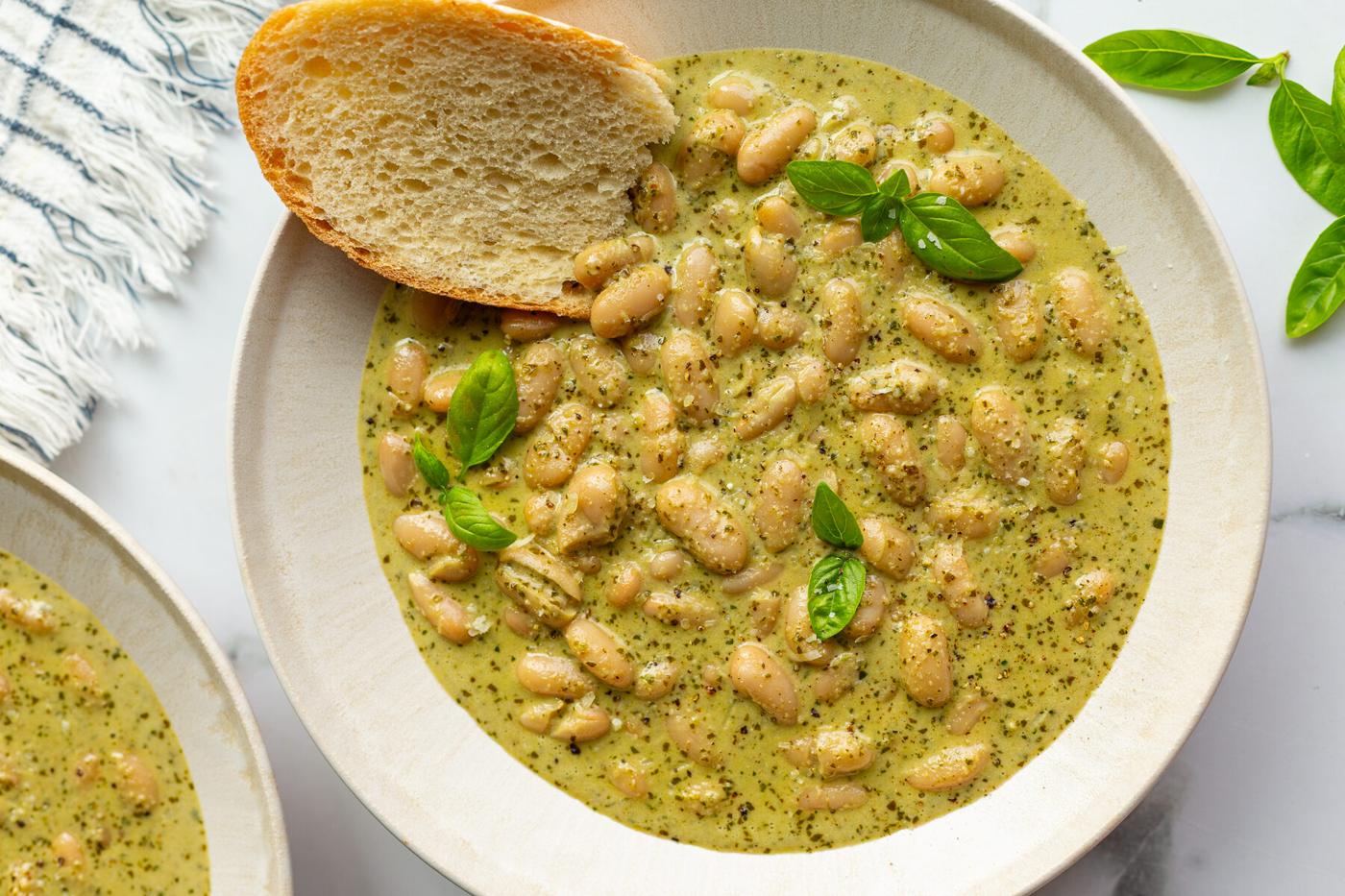 Pesto Beans (One-pan!), Creamy