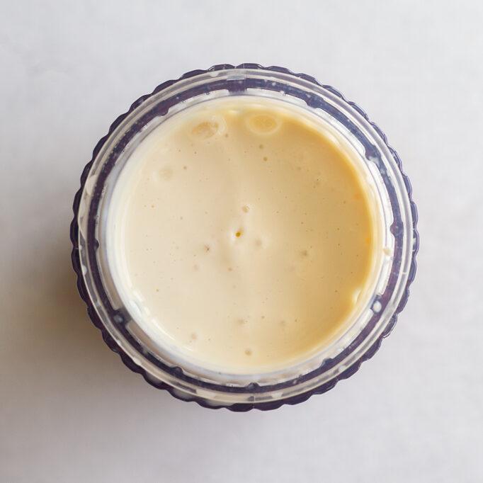 blended silken tofu in a small blender cup