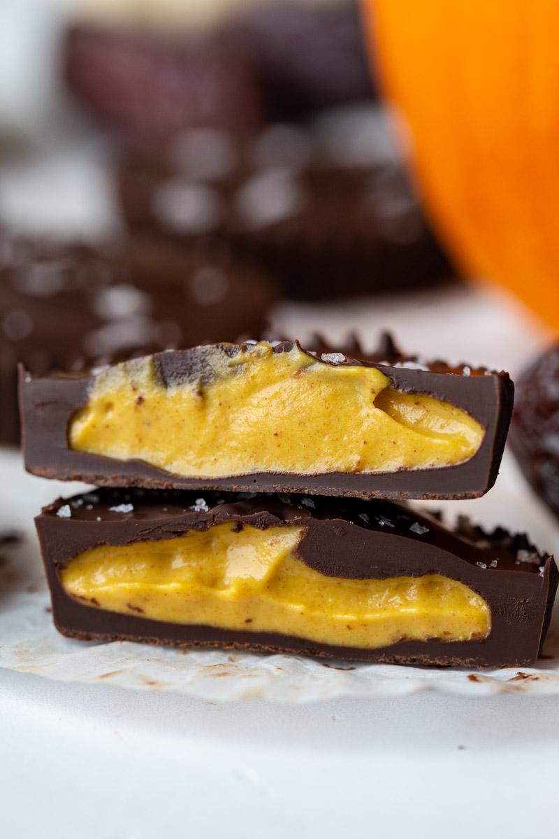 Date Sweetened Pumpkin Peanut Butter Cups at Home