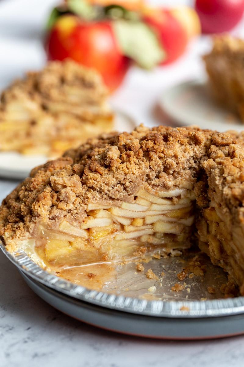 Dutch Apple Pie that has been cut into