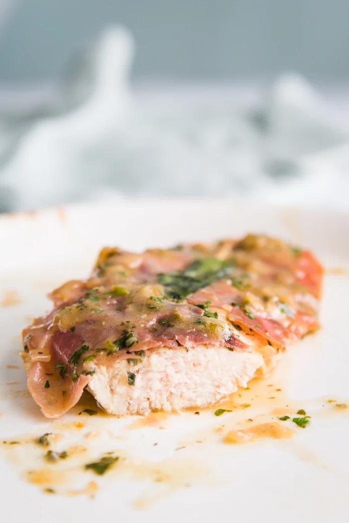 Straightforward Chicken Saltimbocca- this is my take on old-style saltimbocca. This chicken is covered in fresh sage and prosciutto and takes only 25 minutes to make!
