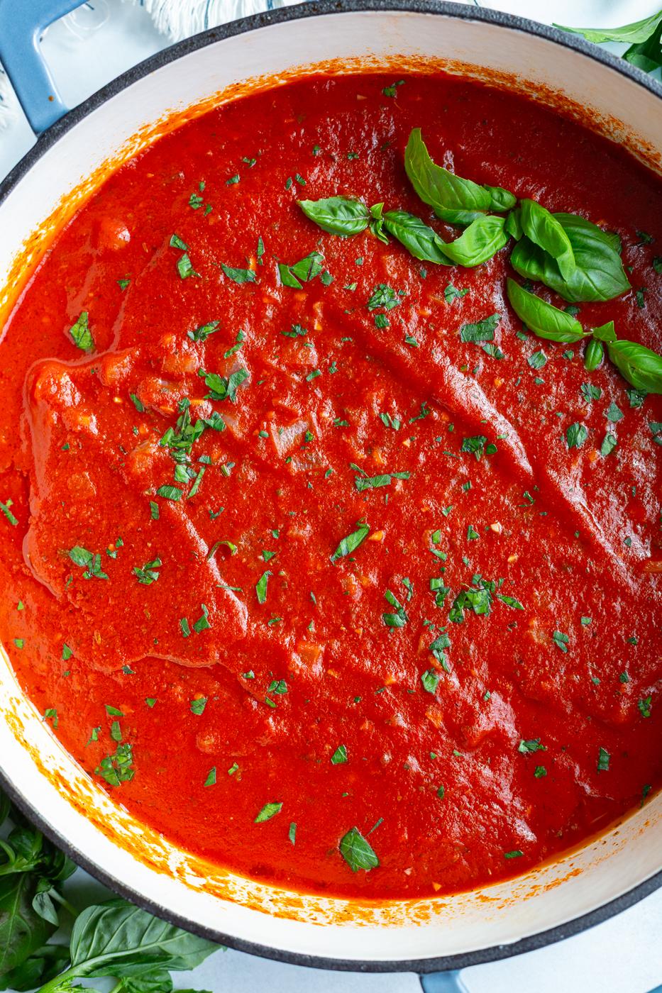 short marinara sauce in a large skillet.