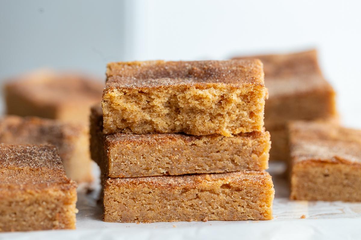 snickerdoodle blondies stacked on top of each other