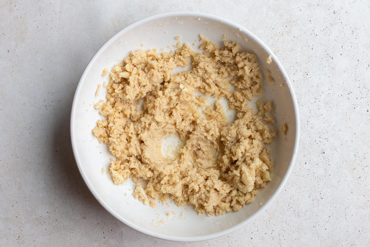 butter and sugars creamed in a large bowl
