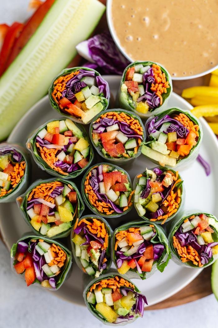 summer rolls cut in half so you can see the inside