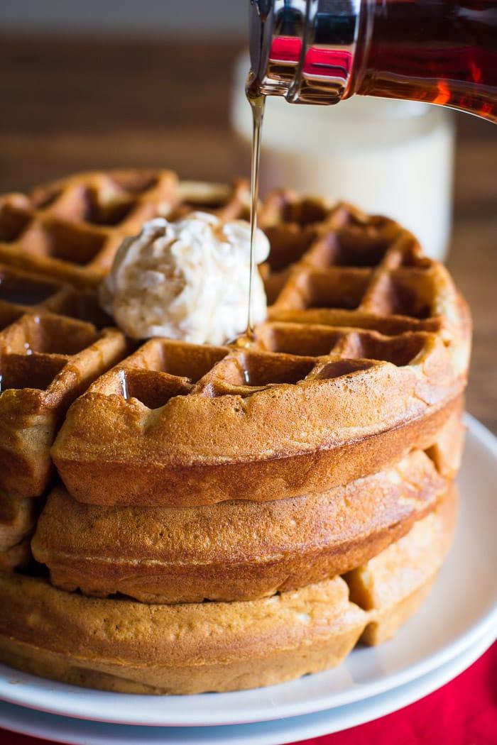 Eggnog Waffles w/ Gingerbread Whipped Cream on the Stove