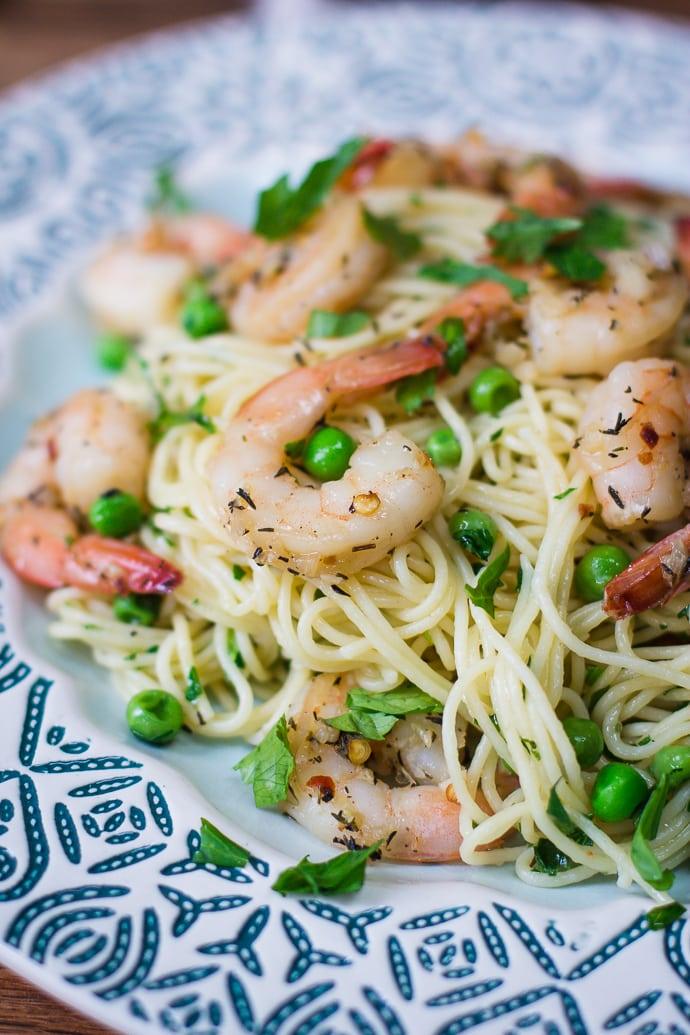 Garlic Buttered Shrimp Pasta on the Stove
