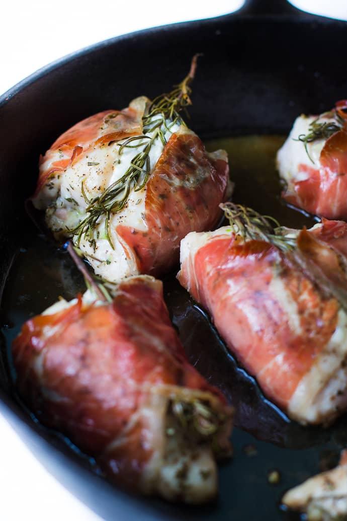 Goat Cheese Stuffed Rosemary Chicken in Prosciutto on the Stove