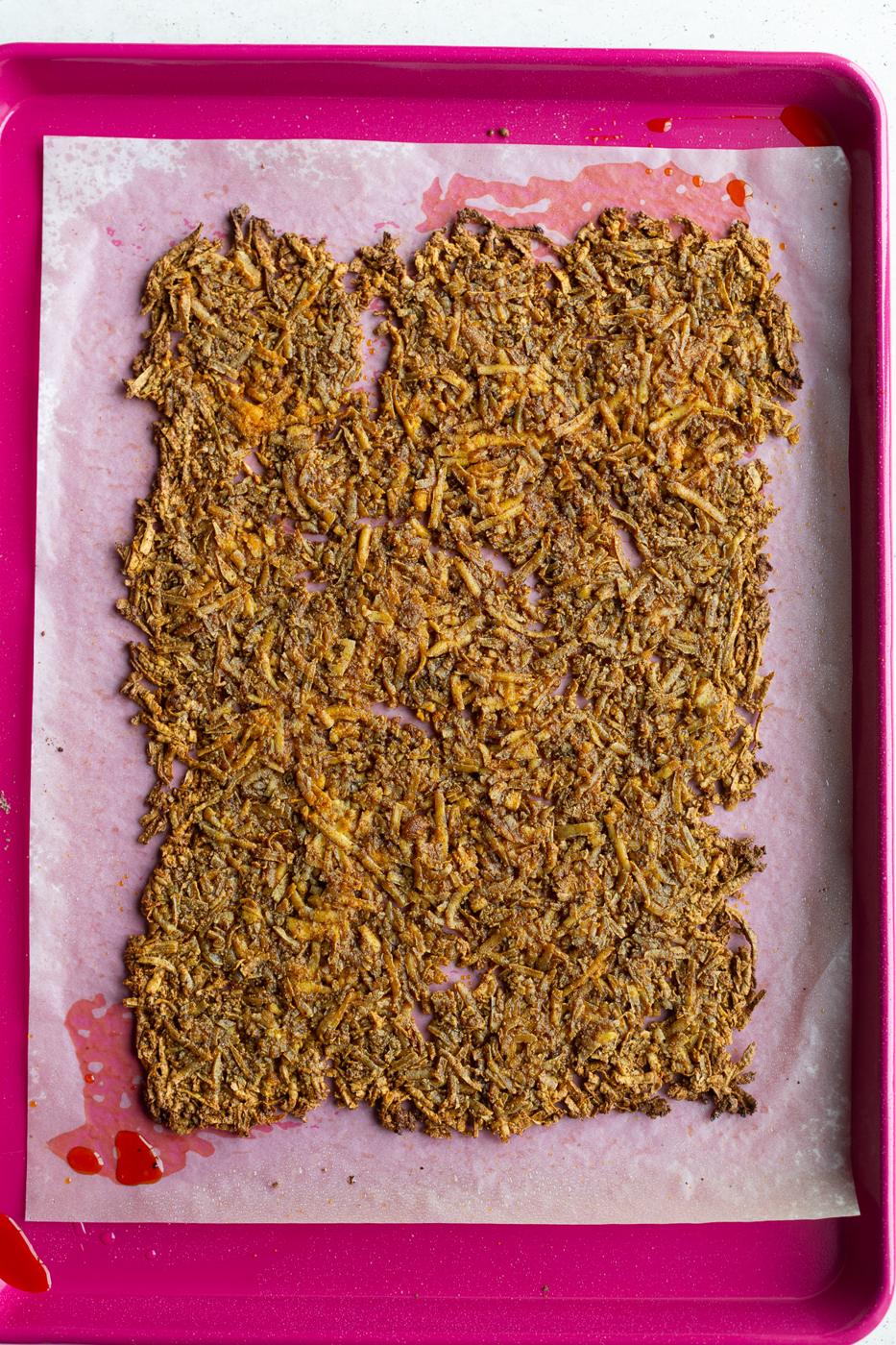 baked taco tofu on a baking tray