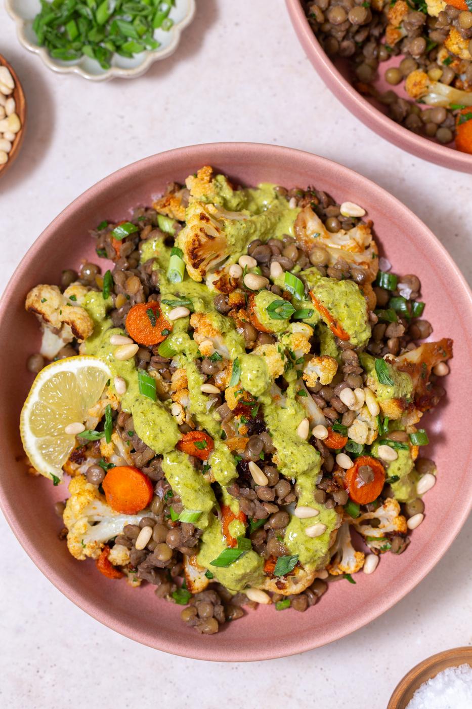 Lentil Salad with Warm Vegetables at Home
