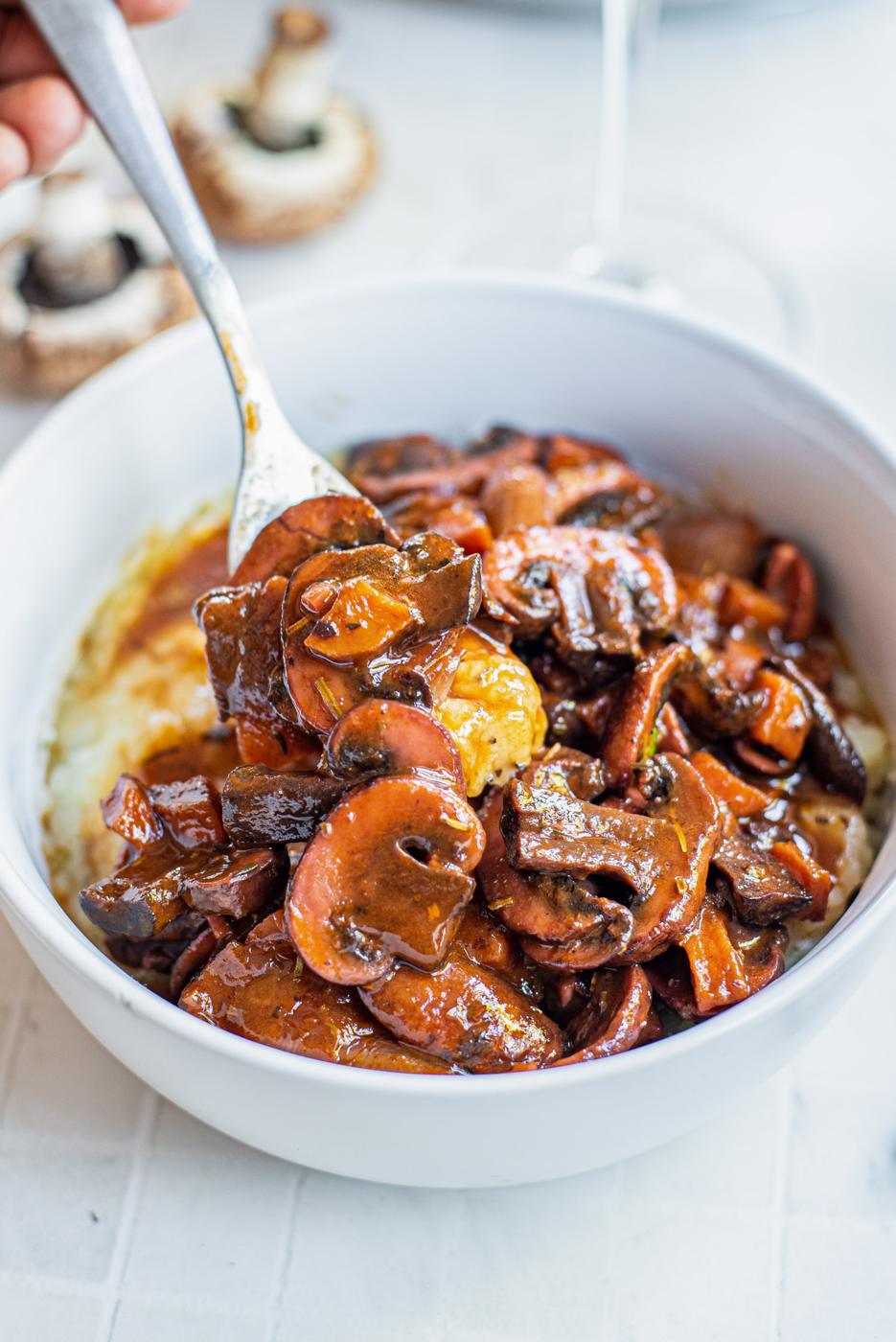 Mushrooms Bourguignon at Home