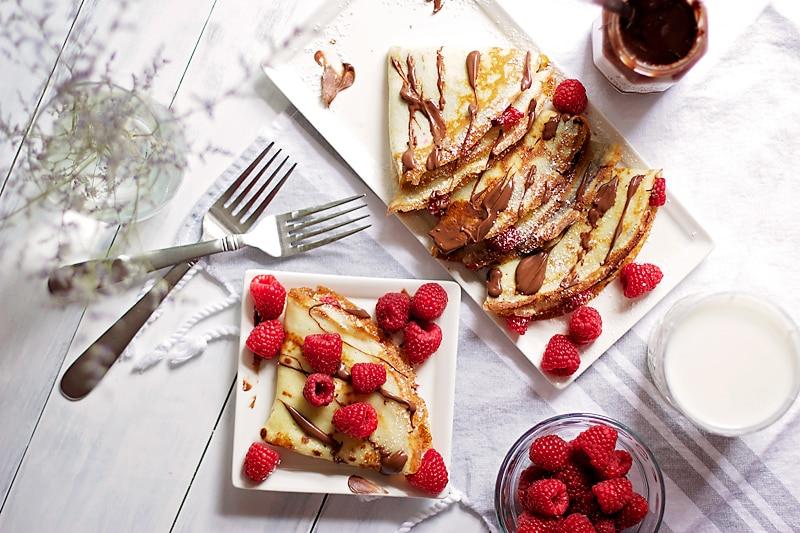 Raspberry Crepes with Nocciolata on the Stove