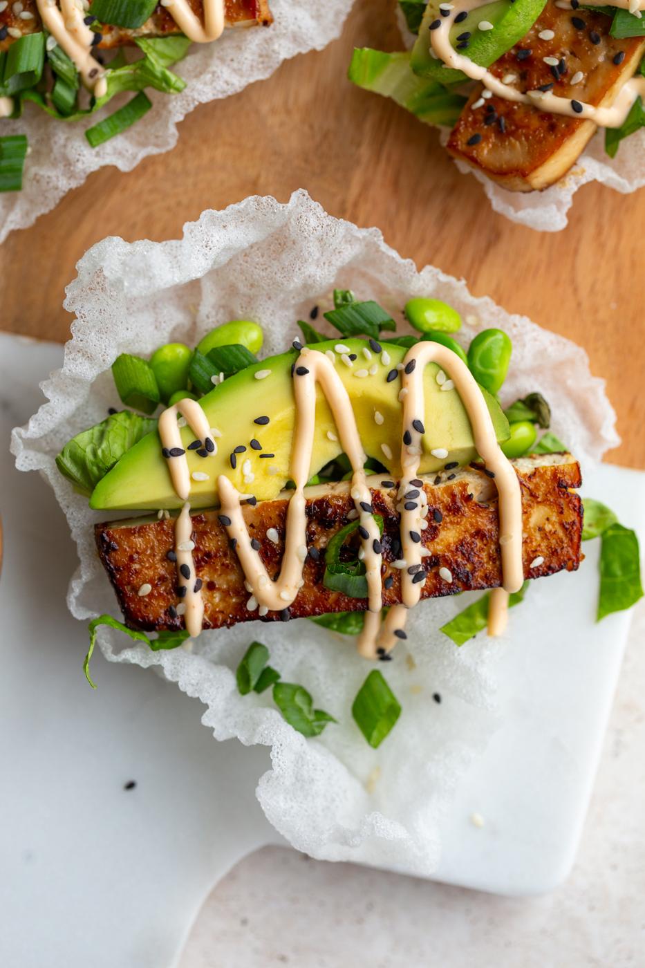 Rice Paper Tacos with Tofu on the Stove