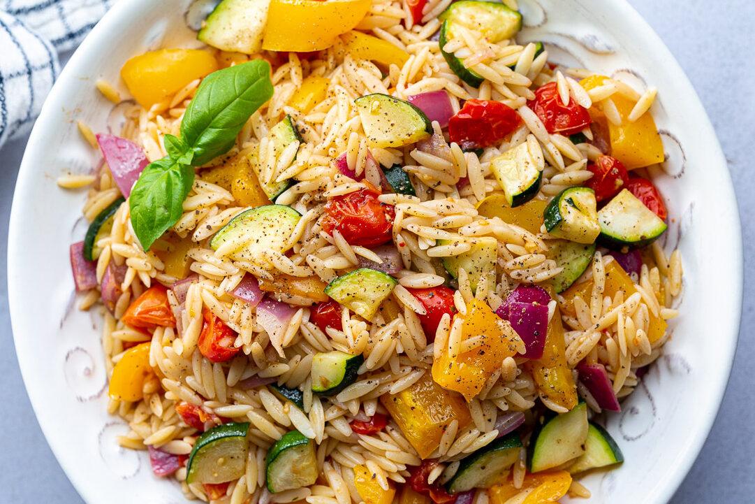 Roasted Vegetable Pasta Salad (with Orzo) on the Stove