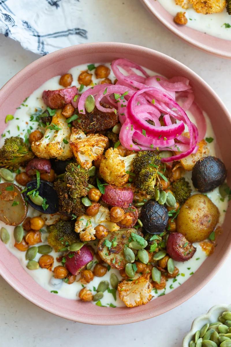 Roasted Veggie Tzatziki Bowls on the Stove