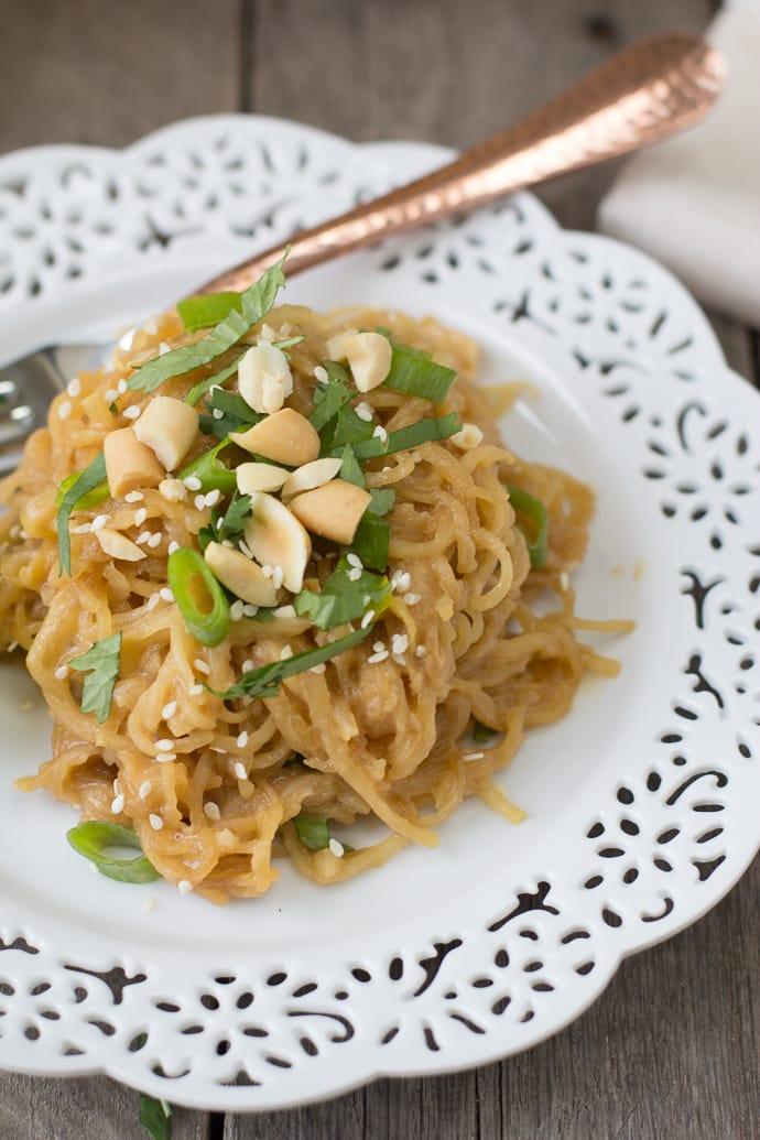 Spaghetti Squash Noodles w/ Soy Peanut Sauce on the Stove