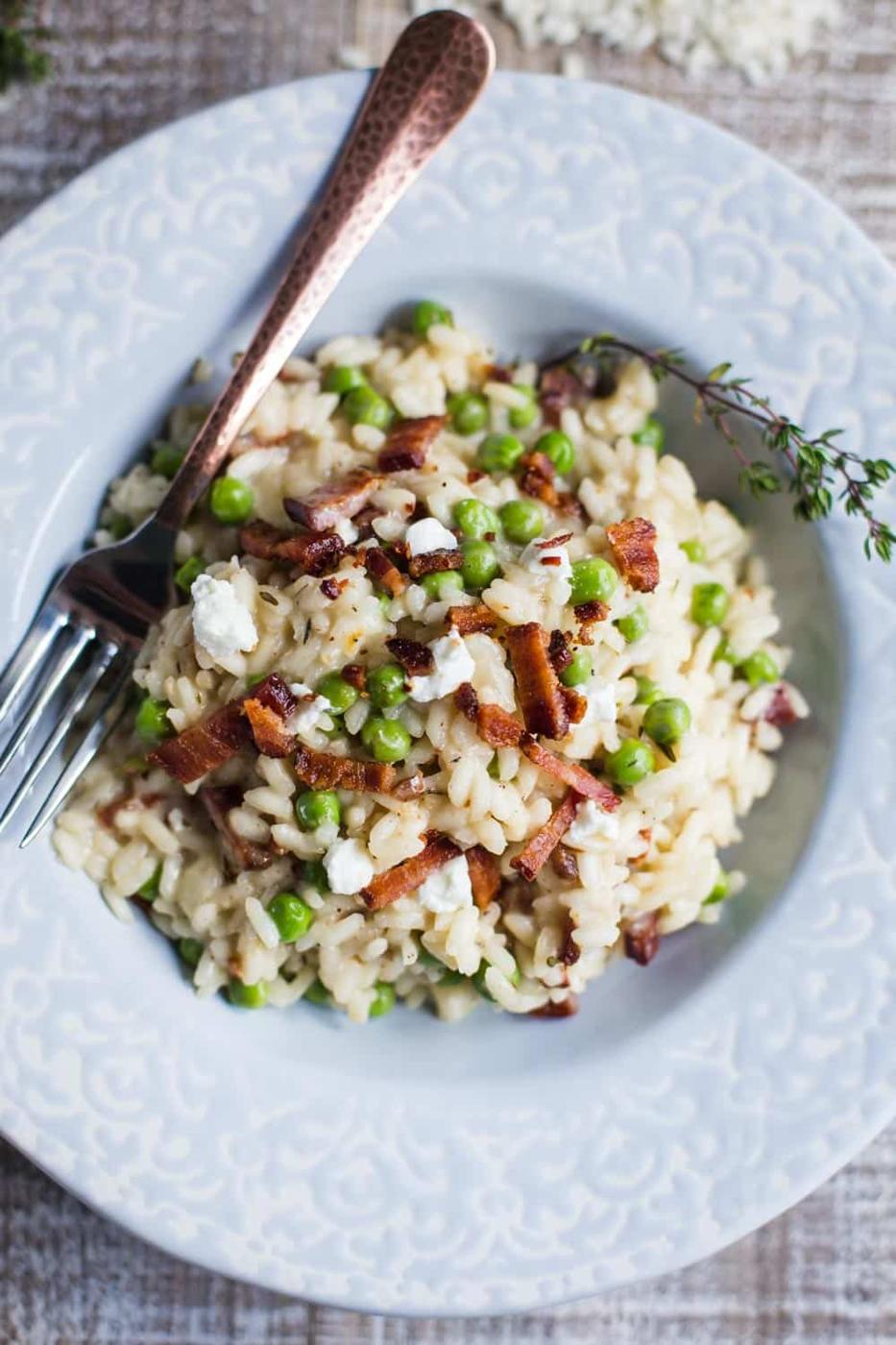 Spring Pea & Goat Cheese Risotto on the Stove