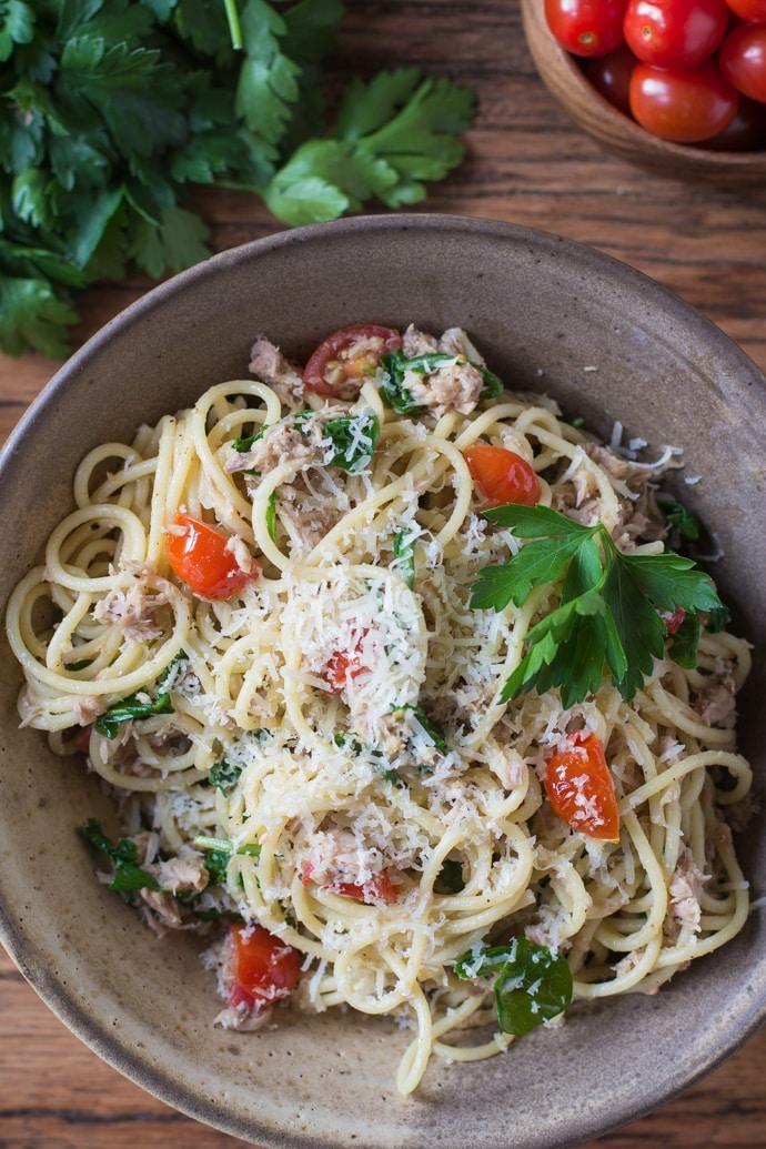 Tuna Arugula Pasta on the Stove