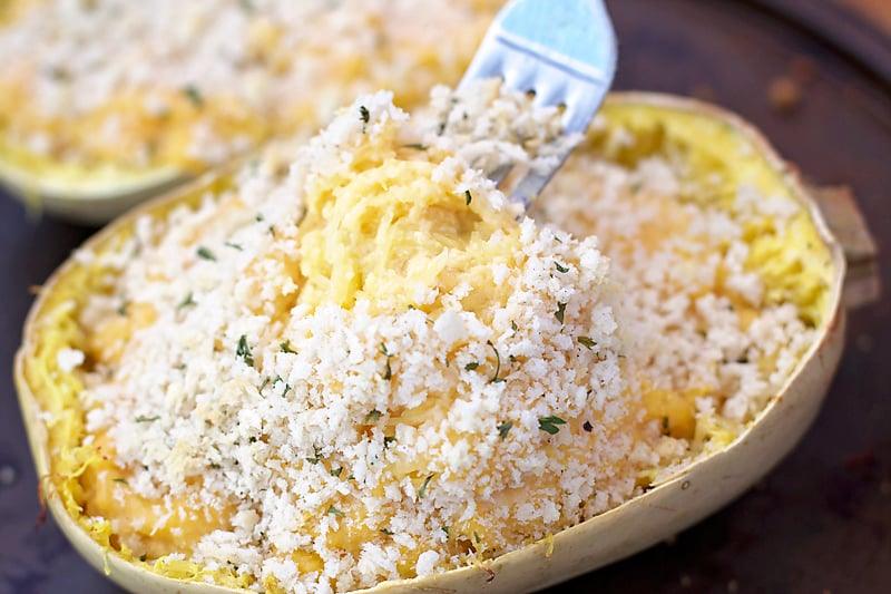 Twice Baked Spaghetti Squash “Mac n’ Cheese” at Home