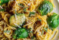 Golden Pumpkin Pasta with Caramelized Brussels Sprouts