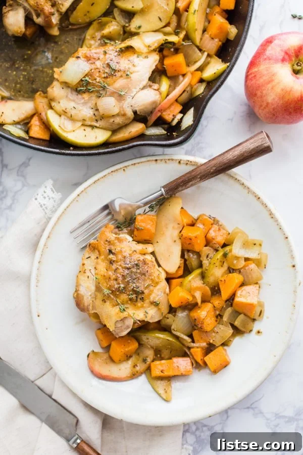 Step-by-step preparation for One Skillet Apple Cider Chicken, showcasing perfectly browned chicken thighs.