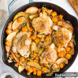 One Skillet Apple Cider Chicken - a quick and healthy autumn meal.