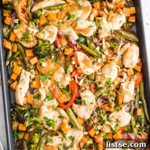 Sheet Pan Peanut Chicken and Veggies for a healthy dinner.