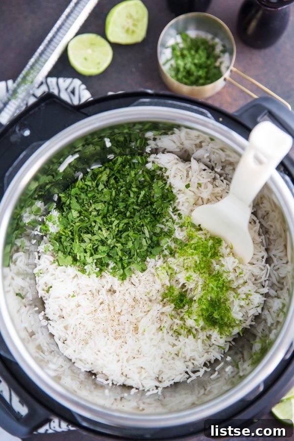 Instant Pot Cilantro Lime Rice - Fluffy and zesty rice cooked in a pressure cooker.