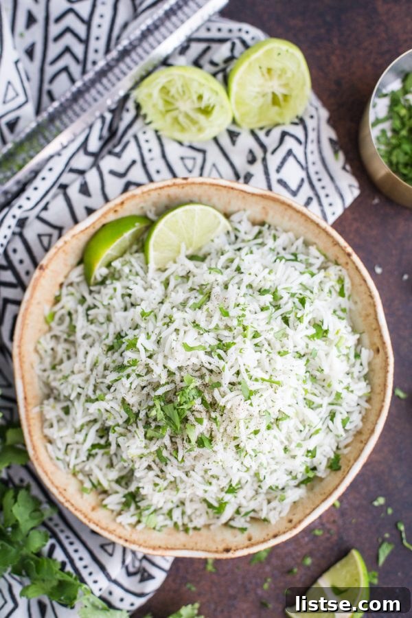 Instant Pot Cilantro Lime Rice - a close-up of the delicious, fluffy rice.