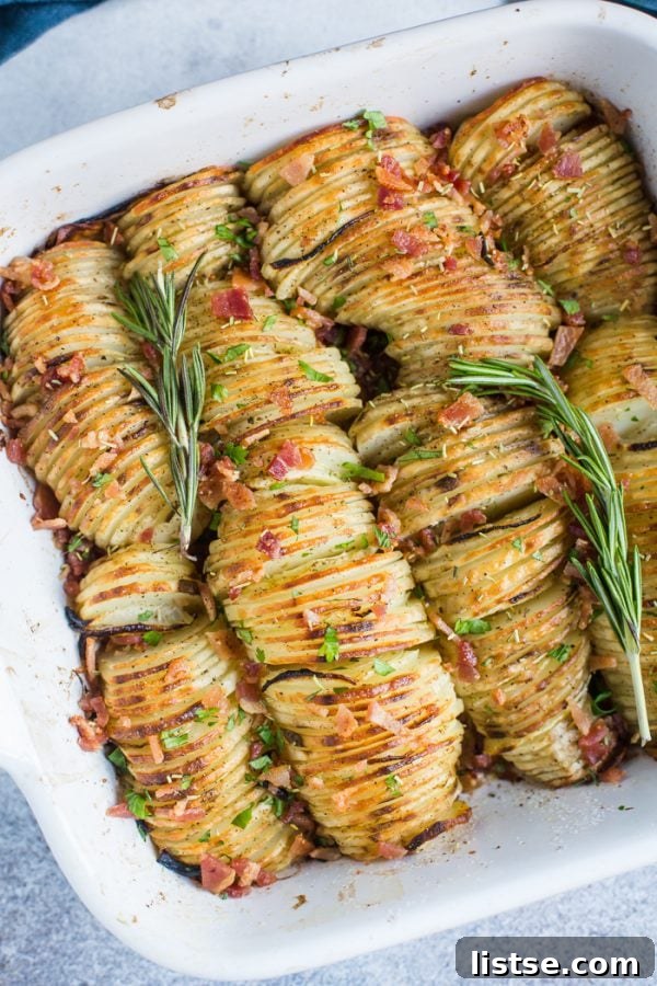 Close-up of Crispy Potato Bake showing thinly sliced potatoes and golden-brown edges.