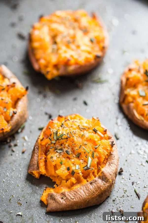 Sweet Potato Garlic Smash 2 Garlic Smashed Sweet Potatoes with crispy edges and soft centers