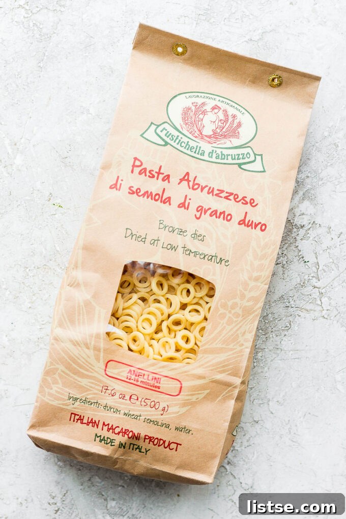 DIY Pasta Hoops 4 A bag of small, circular Anellini pasta, ready for cooking.
