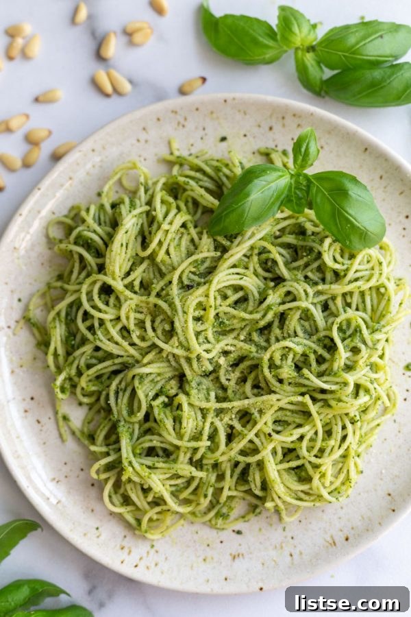 Vegan pesto served with pasta, a fresh and aromatic sauce.