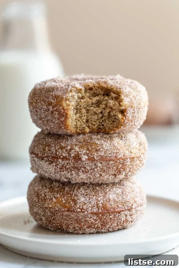 Assortment of baked vegan donuts, frosted with colorful glazes and sprinkles.